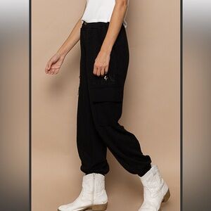 POL rib lace patch jogger pants
